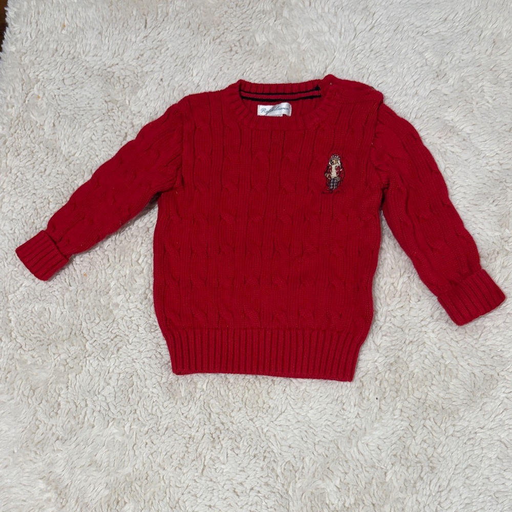 Ralph Lauren Cotton Red Cable Knit Sweater